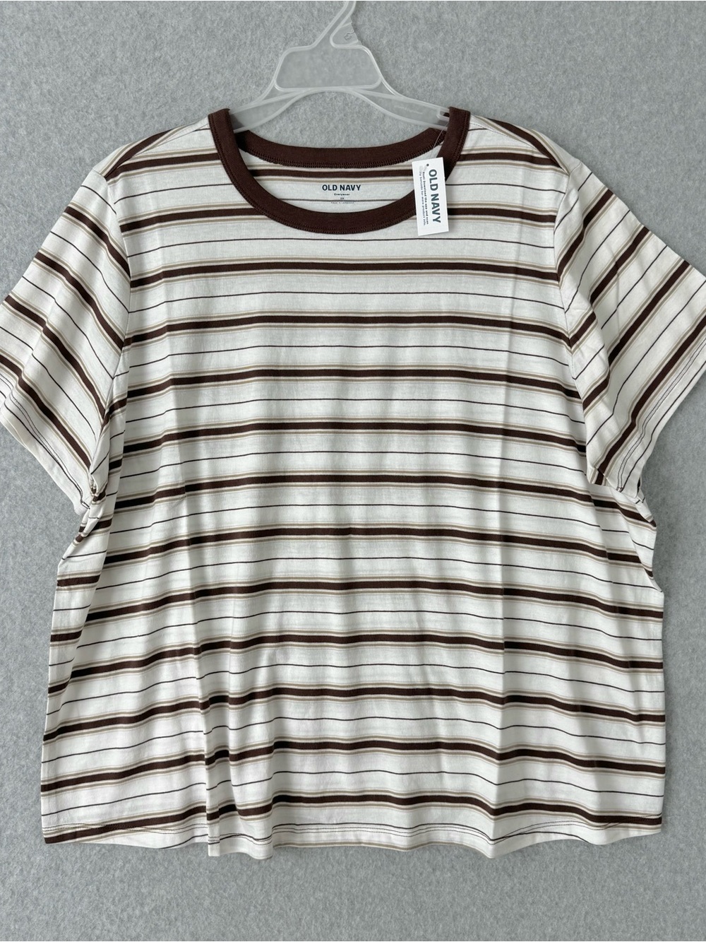 Old Navy Short Sleeve T Shirt Womens 2X Brown Cream Striped Casual Retro NWT